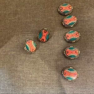 Vintage Southwest earrings and button covers pink teal retro western